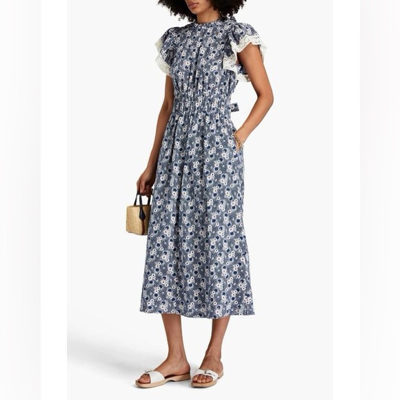 Sea Josefine Open Back Flutter Sleeve Ruffled Daisy Midi Dress Midi